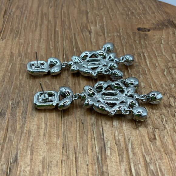 Monet Silver Tone Rhinestone Chandelier Earrings - Picture 4 of 7